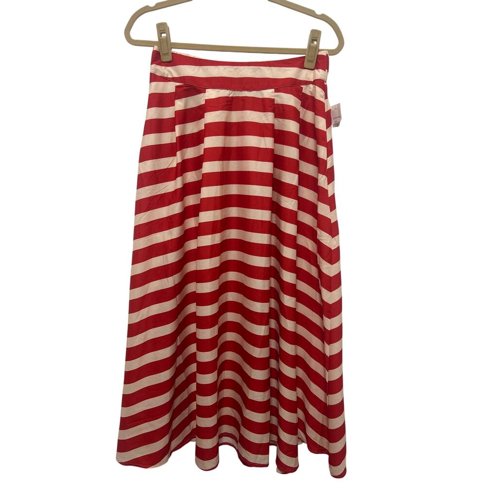 Cato A-line Red White Stripe Soft Feel Pockets Glam Maxi Skirt Small NWT